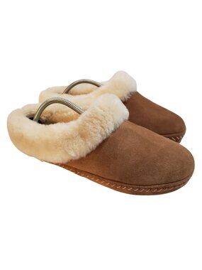 LL Bean Wicked Good Squam Lake Slippers Womens 9 Brown Suede Shearling Mules